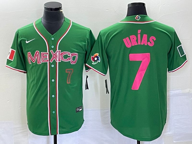 Men 2023 World Cub Mexico 7 Urias Green pink Nike MLB Jersey7